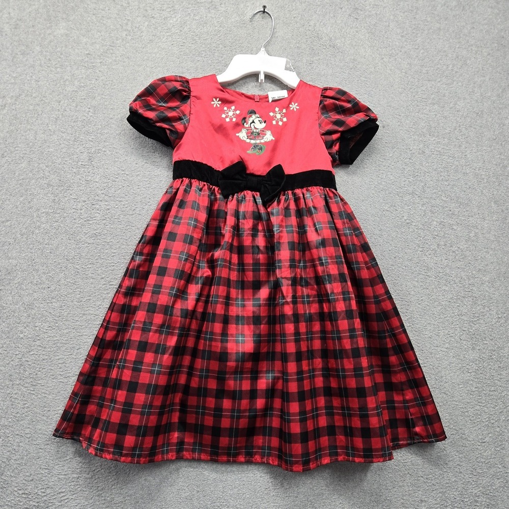 Disney Parks Girls Dress S Red Plaid Fit & Flare Minnie Mouse Festive Christmas